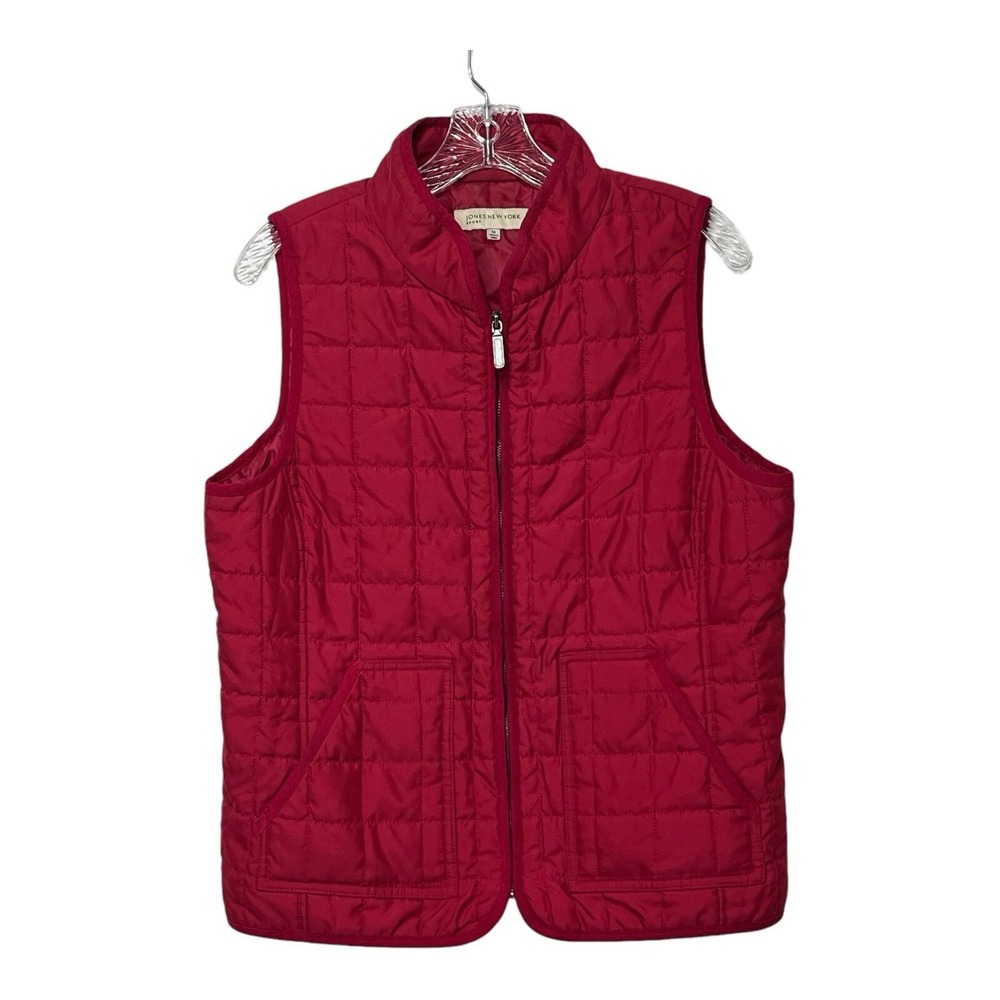 Jones New York Sport Womens Quilted Vest Red Full‎ Zip Pockets Size M